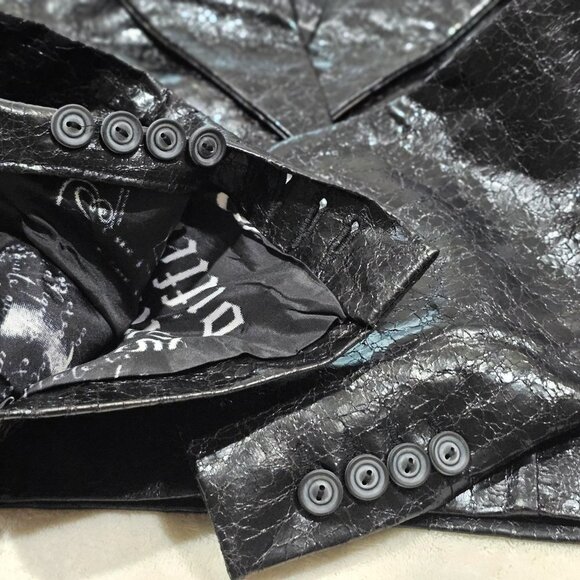 BADEE ✦ Faded ECO Vegan Leather Crop Jacket ✦ OS Black Croc Texture Oversized - Picture 12 of 17